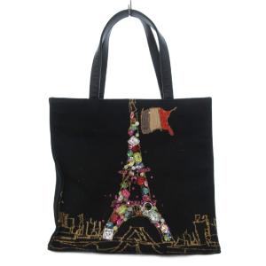 トートバッグ キャンバス エッフェル塔 ビジュー 黒 ブラック /JS