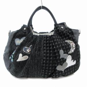 美品 トートバッグ ハートモチーフ 黒 ブラック /AE