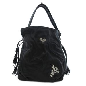 2WAY ハンドバッグ ショルダー ハート レザー 黒 ブラック /JS