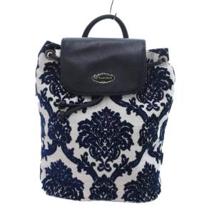 リュックサック バックパック ジャガード ベロア 紺 ネイビー 白 ホワイト /JS