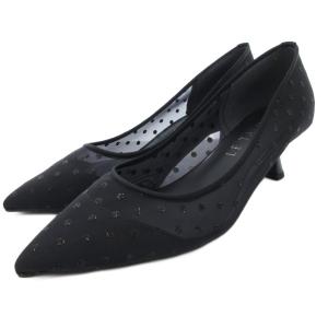  25SS ポインテッドチュールドットパンプス ラメ 24.5cm 黒 ブラック /JS