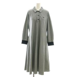 千鳥柄 長袖 ワンピース 38 ホワイト ブラック ブルーグレー /ES OS