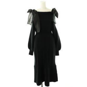 24AW 肩リボンケーブルニットワンピース F ブラック /DO OS