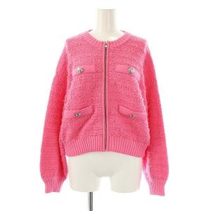 23SS ツイードニットブルゾン ジャケット ジップアップ 36 ピンク /DF OS