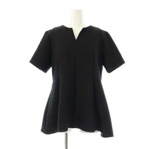 25SS フラワーカットジャガードパフスリーブブラウス 半袖 34 ブラック /DF OS