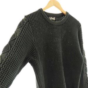 Schott ケーブル編み クルーネック セーター ニット プルオーバー M カーキブラック /CX OS AD