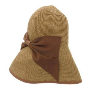 ストローハット 麦わら帽子 リボン ペーパー 茶 ブラウン /JS