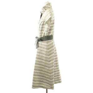 M'S GRACY ボーダー柄 フリル シャツワンピース ロング 半袖 40 グレー /HK OS