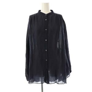 24SS シアーリネンポンチョブラウス 長袖 バンドカラー F 紺 ネイビー /AT OS