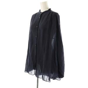 Framework 24SS シアーリネンポンチョブラウス 長袖 バンドカラー F 紺 ネイビー /AT OS