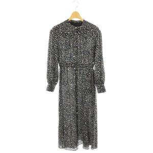 マルチペイントPTスタンドカラーワンピース マキシ ロング 36 紺 ネイビー /AT OS