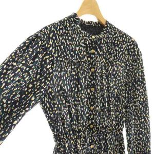 ANAYI マルチペイントPTスタンドカラーワンピース マキシ ロング 36 紺 ネイビー /AT OS