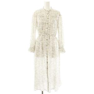 マルチペイントPTスタンドカラーワンピース ミモレ ロング 長袖 36 白 ホワイト /AT OS