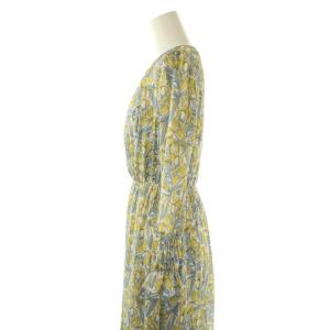 ANAYI シルエットミニフラワープリントフレア ワンピース 長袖 ロング 花柄 36 白 水色 黄色 /NR OS