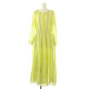 ストライプロングワンピース 長袖 ロング 黄緑 /NR OS