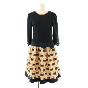 バッグ柄リボンワンピース 38 ネイビー モカ マルチカラー /DO OS