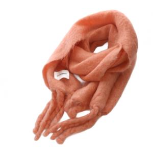 マフラー モヘア混 フリンジ ピンク