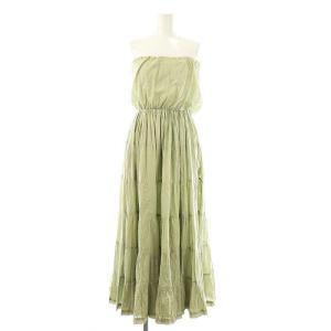 ベアトップ ギャザー ワンピース ミモレ ロング 緑 グリーン /AT OS