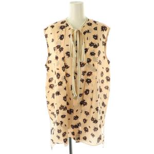 × FRANK NAVIN ノースリーブ 花柄 ブラウス 前開き シルク 42 ベージュ 茶 /NR OS