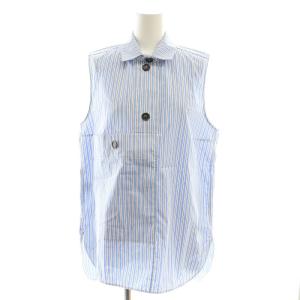 ストライプ ノースリーブブラウス シャツ 42 サックスブルー 白 ホワイト /SS OS