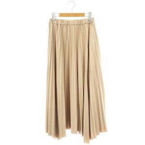 SYTHETIC LEATHER SKIRT エコレザー プリーツスカート フェイクレザー 38 ベージュ