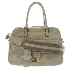 カーカー レザー 2WAYバッグ ハンドバッグ ショルダーバッグ ロゴ ベージュ /SR45