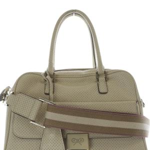 ANYA HINDMARCH カーカー レザー 2WAYバッグ ハンドバッグ ショルダーバッグ ロゴ ベージュ /SR45