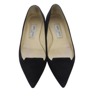JIMMY CHOO スエード ポインテッドトゥ フラットシューズ 39 黒 ブラック /SR54
