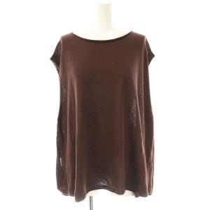 24SS 麻混ノースリーブフレアプルオーバー ニット カットソー 茶 /NR OS