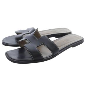 Oran レザー フラットサンダル 38.5 ブラック 021056Z