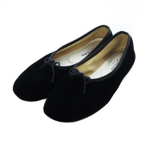 ベルベットバレリーナシューズ パンプス バレエ ローヒール ラウンドトゥ リボン 40 25.5cm Noir