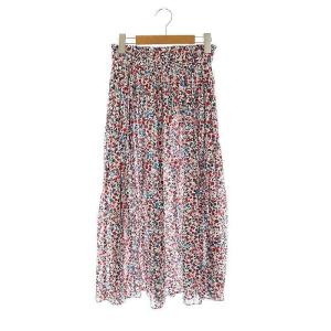 総柄 スカート ギャザー フレア 38 白 赤 黒 ライトブルー /MI OS