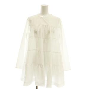 23SS ストレッチタフタ ティアードブラウス 長袖 36 白 ホワイト /AT OS