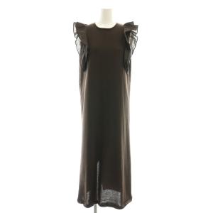 マテリアルコンビ ラッフルスリーブワンピース ミモレ ロング 36 茶 ブラウン /AT OS