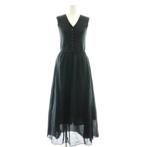 コットンオーガンジーコンビ ノースリーブマキシワンピース ロング 36 黒 ブラック /AT OS