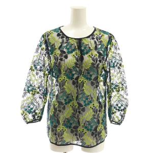 花柄 刺繍 シアー ブラウス 七分袖 シースルー 36 紺 ネイビー /AT OS