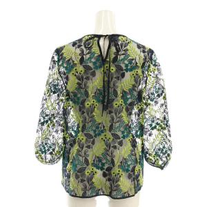 ANAYI 花柄 刺繍 シアー ブラウス 七分袖 シースルー 36 紺 ネイビー /AT OS