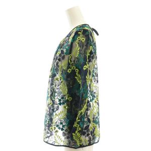 ANAYI 花柄 刺繍 シアー ブラウス 七分袖 シースルー 36 紺 ネイビー /AT OS