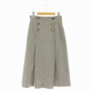 千鳥柄 フロントボタン タイトスカート ミモレ ロング 36 白 ホワイト 黒 ブラック /AT OS
