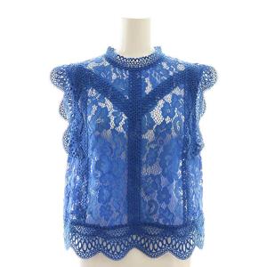 総レース ノースリーブ カットソー ブラウス 38 青 ブルー /AT OS