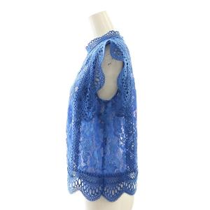 ANAYI 総レース ノースリーブ カットソー ブラウス 38 青 ブルー /AT OS