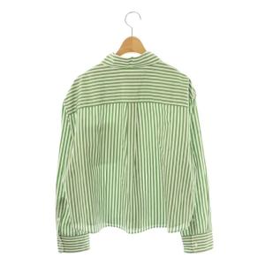 MAX MARA WEEKEND LINE ロゴ刺繍 ストライプシャツ 長袖 スタンドカラー 36 緑 グリーン 白 ホワイト /AT OS