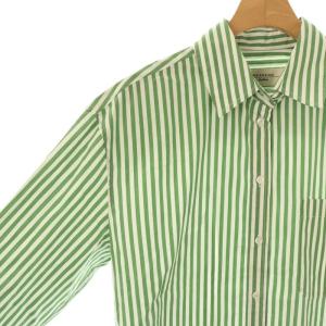 MAX MARA WEEKEND LINE ロゴ刺繍 ストライプシャツ 長袖 スタンドカラー 36 緑 グリーン 白 ホワイト /AT OS