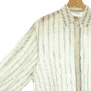 MAX MARA WEEKEND LINE リネン ストライプシャツ 長袖 スタンドカラー 36 白 ホワイト 紺 ネイビー /AT OS