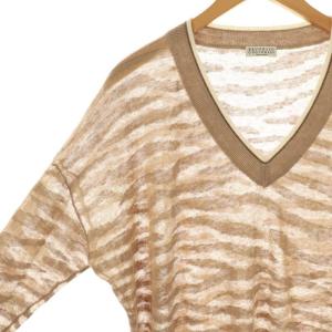 BRUNELLO CUCINELLI リネンVネックプルオーバー ニット カットソー S ベージュ オフホワイト /DO OS
