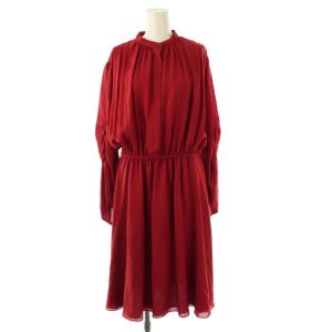 シルクギャザースリーブシフォンシャツワンピース 42 レッド