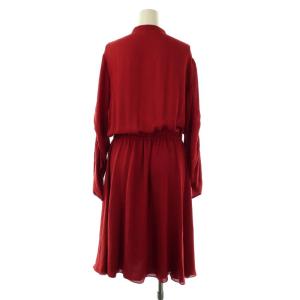 Salvatore Ferragamo シルクギャザースリーブシフォンシャツワンピース 42 レッド