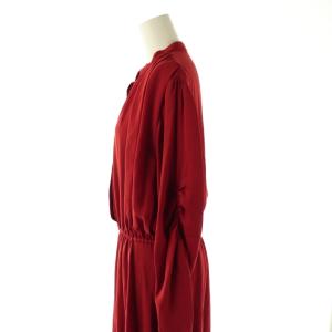 Salvatore Ferragamo シルクギャザースリーブシフォンシャツワンピース 42 レッド