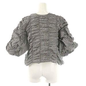 UNITED ARROWS シャーリング 2WAY ブラウス チェック 紺 白 グレー /MI OS