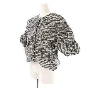 UNITED ARROWS シャーリング 2WAY ブラウス チェック 紺 白 グレー /MI OS